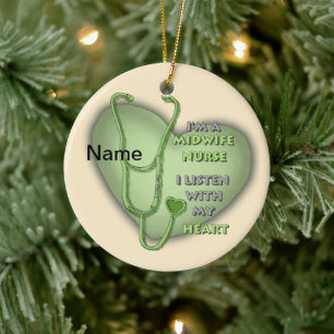 Midwife Nurse Green Heart Ceramic Ornament