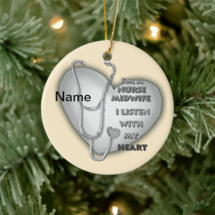 Midwife Nurse Grey Heart Ceramic Ornament