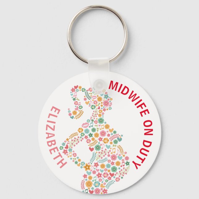 Midwife On Duty Personalized Keychain (Front)