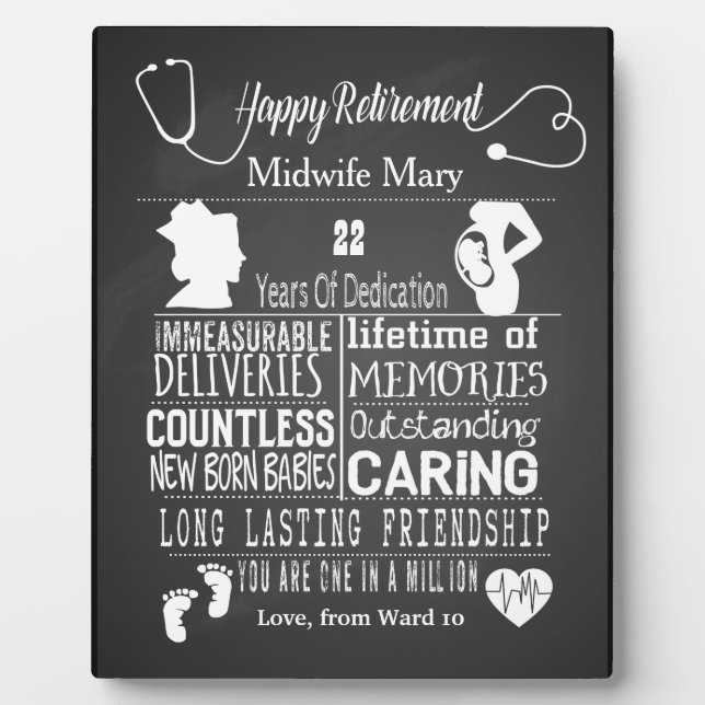 midwife retirement gift for boss, long service plaque (Front)