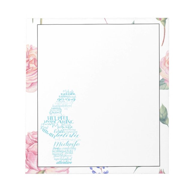 Midwife | Rose Watercolor Border Notepad (Front)