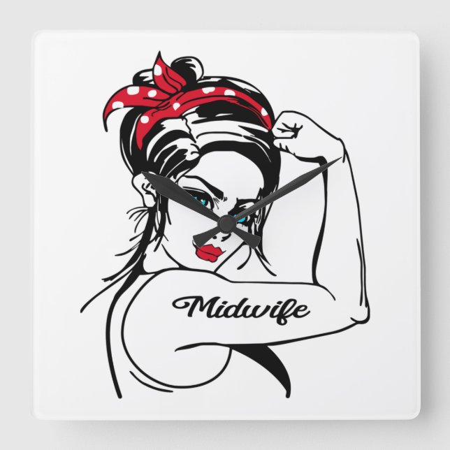 Midwife Rosie The Riveter Pin Up Square Wall Clock (Front)