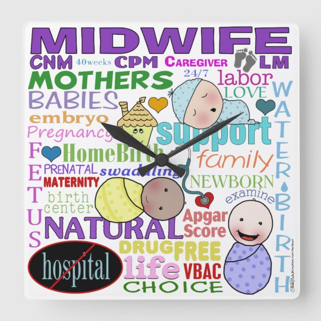Midwifery Terminology-Subway Art Square Wall Clock (Front)