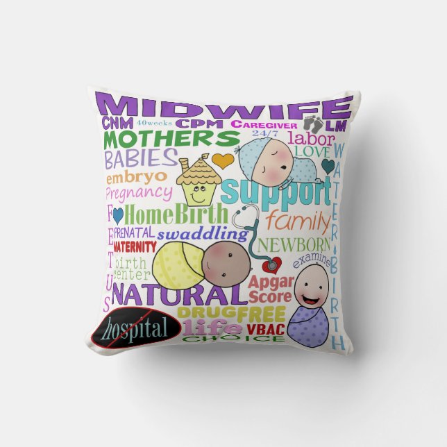 Midwifery Terminology-Subway Art Throw Pillow (Front)