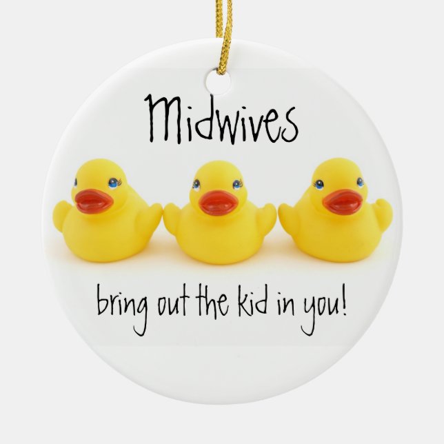 Midwives and Yellow Rubber Ducks Ceramic Ornament (Front)