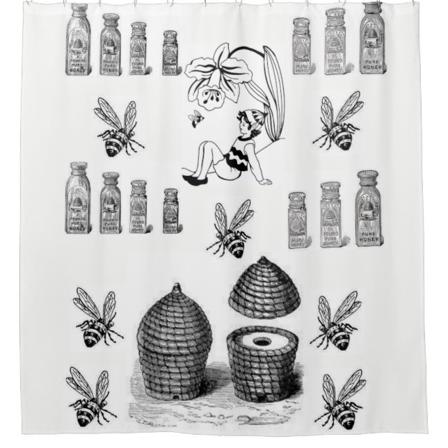 Miel abeille blanc noir rideau de douche (Devant)