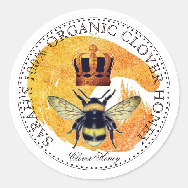 Miel Abeille Et Couronne Étiquette Jar De Miel (Devant)
