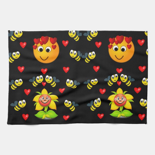 Miel abeille noir blanc serviette de cuisine décor (Horizontal)