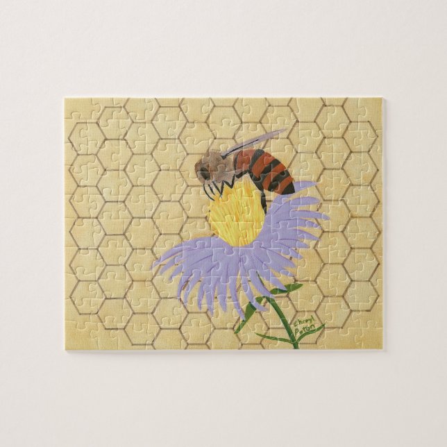Miel abeille sur la peinture de fleurs Puzzle (Horizontal)