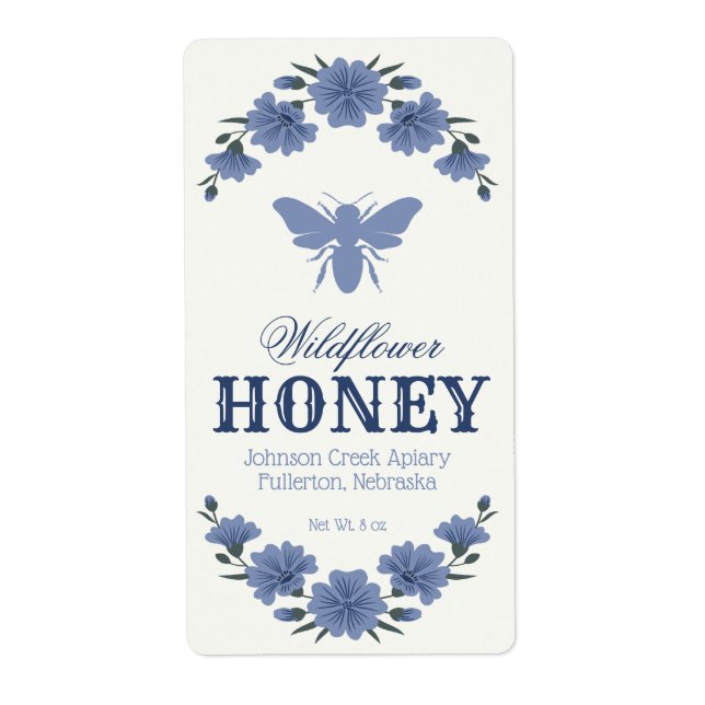 Miel Bee Blue Floral Étiquette (Devant)