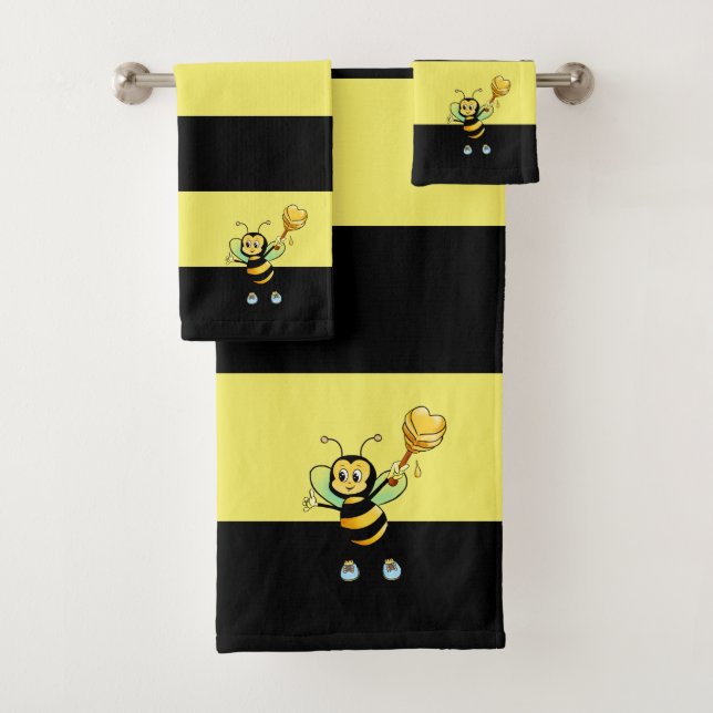 Miel Bee sur le Noir et Jaune Serviette de bain ra (En situation)