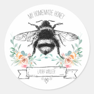 Miel de Whimsical Bee Floral Étiquette de miel fai