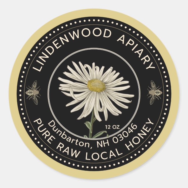 Miel Étiquette Black Bee Daisy Beekeeper Apiary (Devant)