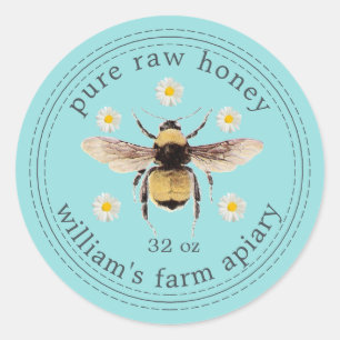 Miel Jar Étiquette Honeybee Apiary Turquoise Bleu
