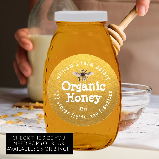 Miel Jar Étiquette Miel Bee Apiary Gold (Créateur téléchargé)