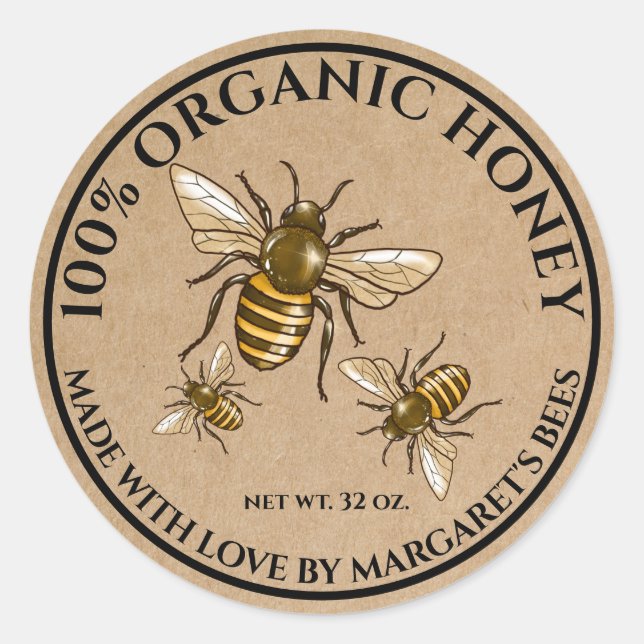 Miel Jar Étiquettes Honeybee Honeycomb Bee Produit (Devant)