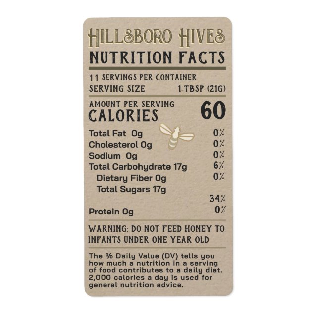 Miel - valeur nutritive Avertissement pour nourris (Devant)