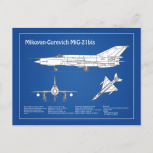 MiG-21 bis - Airplane Blueprint Plans ABD Postcard