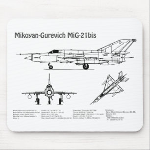 MiG-21 bis - Airplane Blueprint Plans BD Mouse Pad