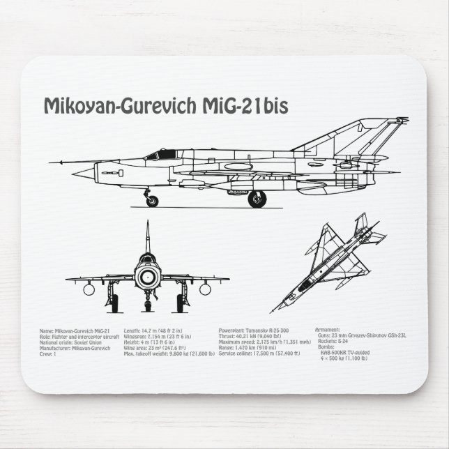 MiG-21 bis - Airplane Blueprint Plans BD Mouse Pad (Front)