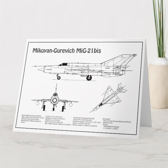 MiG-21 bis - Airplane Blueprint Plans BD Thank You Card (Front)