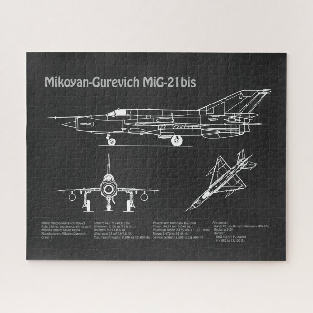 MiG-21 bis - Airplane Blueprint Plans PD Jigsaw Puzzle (Horizontal)