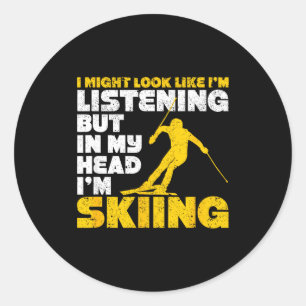 Might look like listening ski funny skiing lover classic round sticker