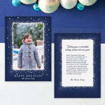 Mightnight Blue Snowy Holiday Foil Photo Card