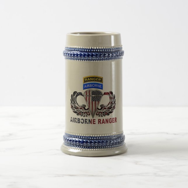 Mighty Airborne Ranger Paratrooper Beer Stein (Center)