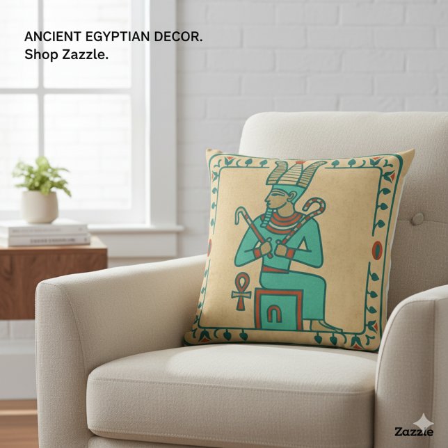  Mighty Ancient Pharaoh & Hieroglyphs Art Throw Pillow (Creator Uploaded)