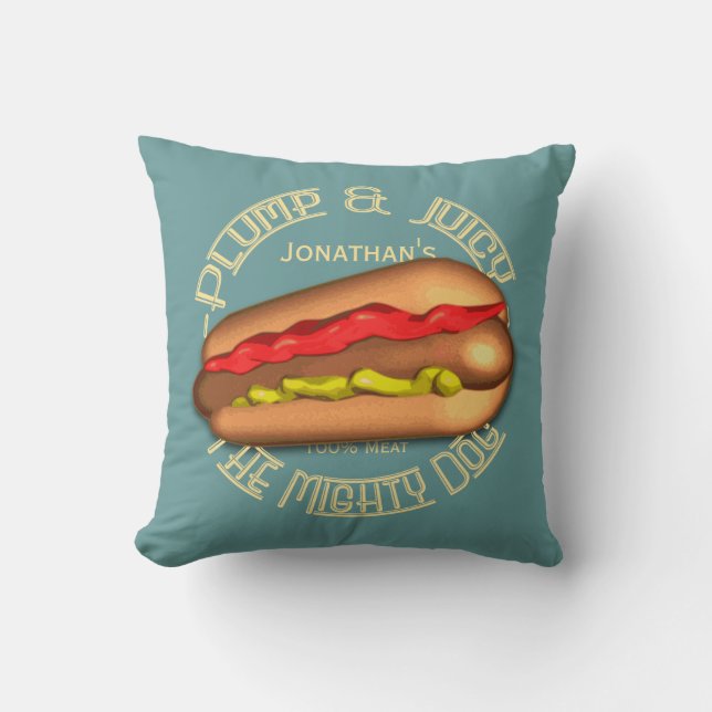 Mighty Dog Hotdog Personalized Throw Pillow (Front)