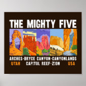 Mighty Five Utah National Parks List Vintage  Poster (Front)
