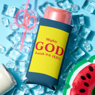 Mighty GOD - Bible Verse - Red, Yellow, & Blue Seltzer Can Cooler