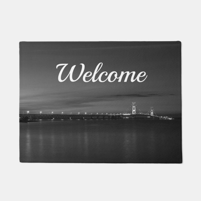 Mighty Mac At Night Pano Grayscale Welcome Doormat (Front)
