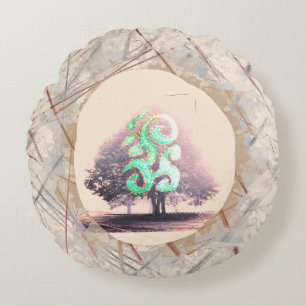 Mighty Misty Tree & Mystrerious Symbol Round Pillow