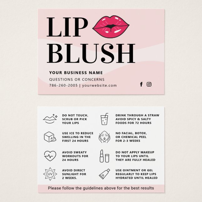 Mighty Modern Lip Blush AfterCare Instruction Card (Front & Back)