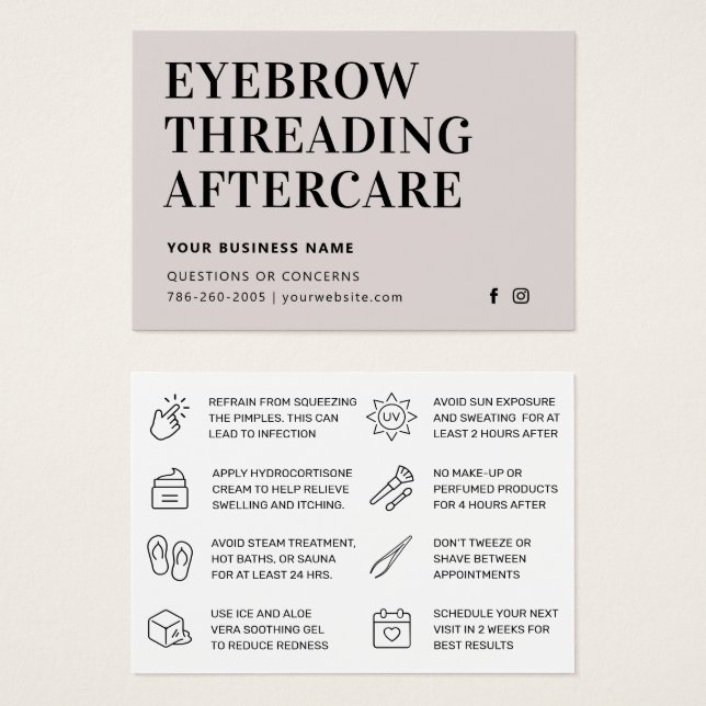 Mighty  Simple Eyebrow Threading Aftercare Card (Front & Back)