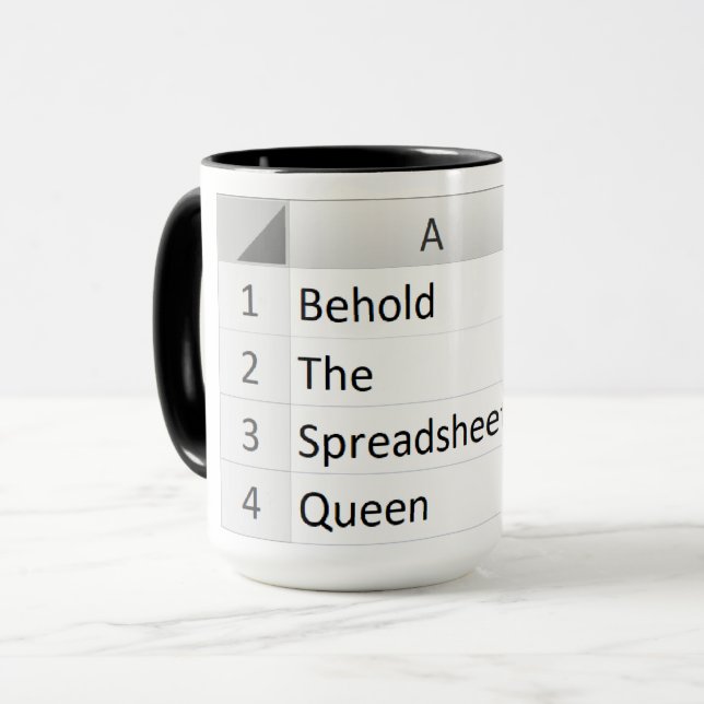 Mighty Spreadsheet Queen, Excel Black Mug (Front Left)