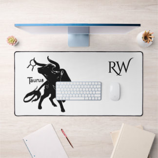 Mighty Taurus the Bull Zodiac Initials Desk Mat