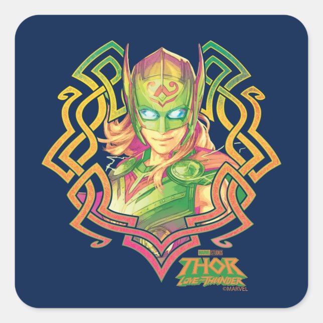 Mighty Thor Colourful Asgardian Graphic Square Sticker (Front)