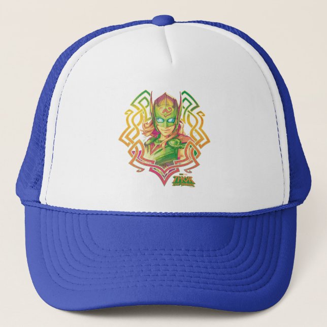 Mighty Thor Colourful Asgardian Graphic Trucker Hat (Front)