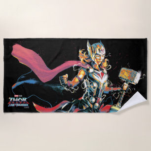 Mighty Thor Illustrated Character Art Beach Towel