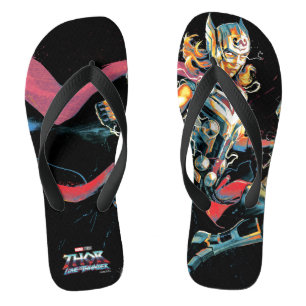 Mighty Thor Illustrated Character Art Flip Flops