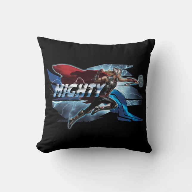 Mighty Thor Mjölnir Rush Graphic Throw Pillow (Front)