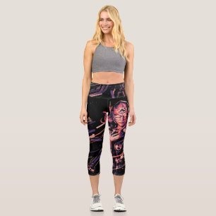 Mighty Thor Stylized Striped Character Graphic Capri Leggings