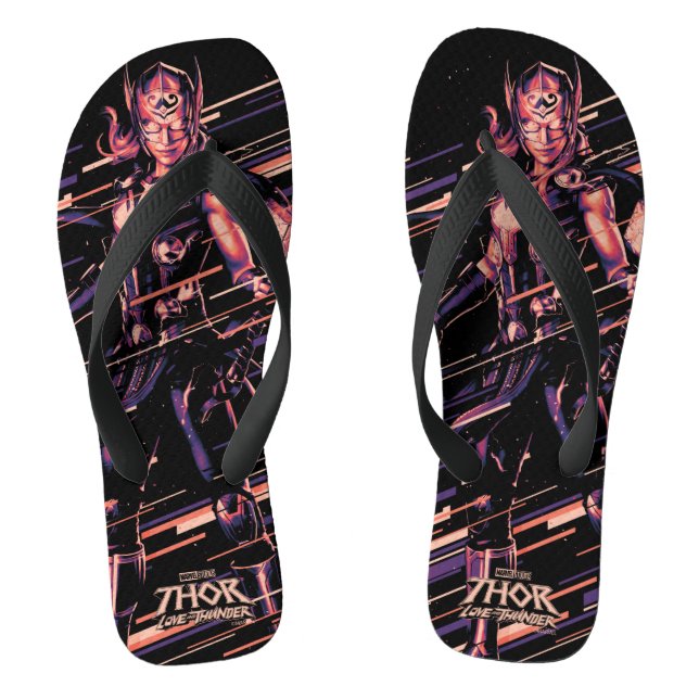 Mighty Thor Stylized Striped Character Graphic Flip Flops (Footbed)
