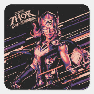 Mighty Thor Stylized Striped Character Graphic Square Sticker