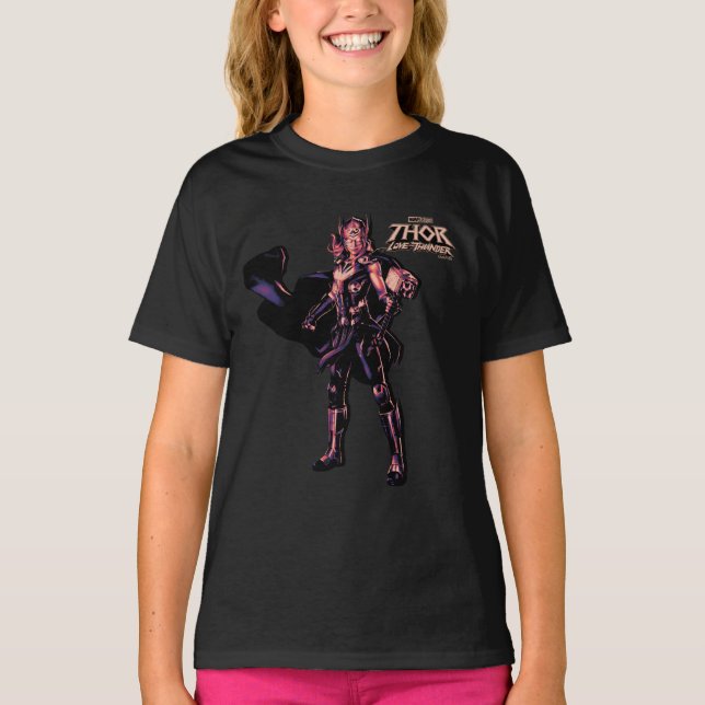 Mighty Thor Stylized Striped Character Graphic T-Shirt (Front)