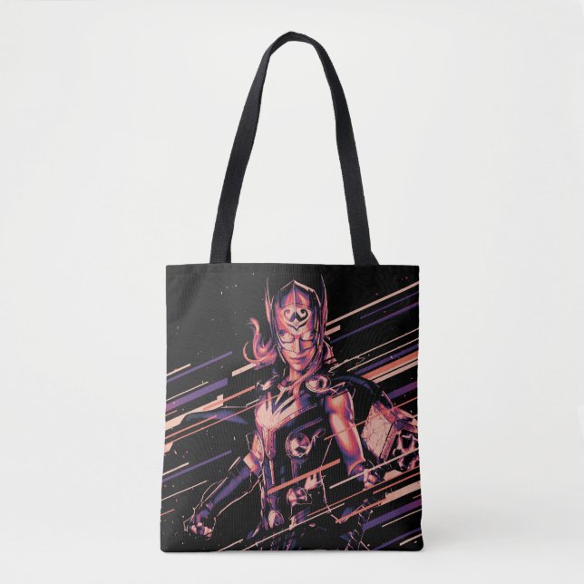 Mighty Thor Stylized Striped Character Graphic Tote Bag (Front)