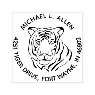 Mighty Tiger's Gaze Round Return Address Self-inking Stamp